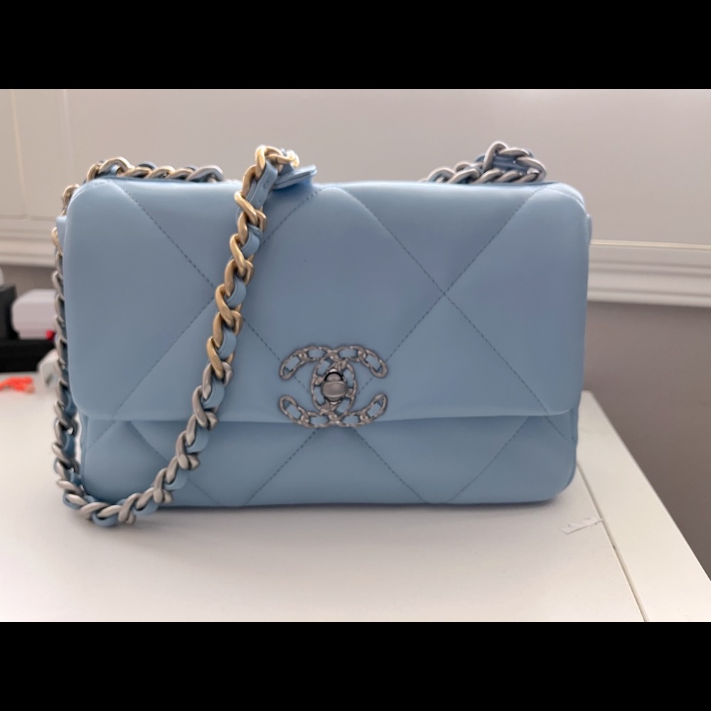 Chanel 19 small light blue brand new